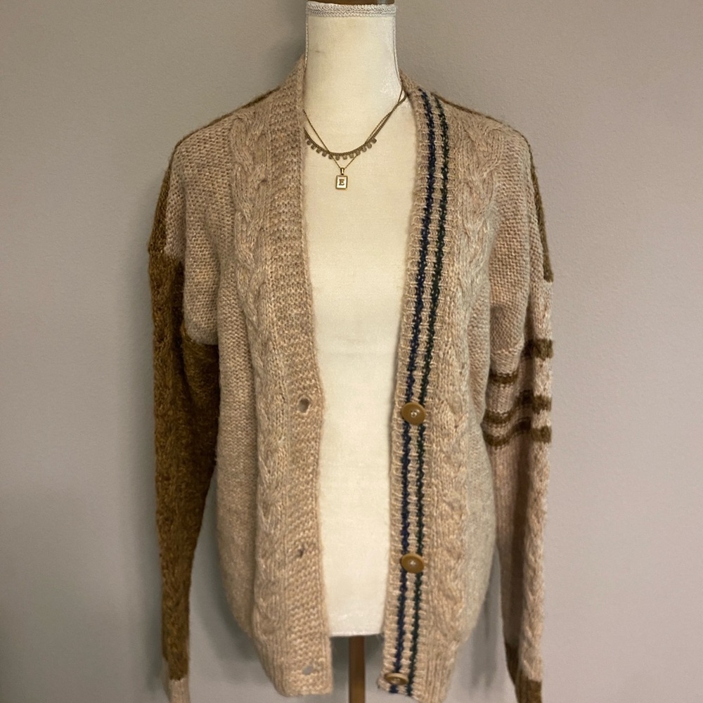 Mystree Tan and Brown Open Front Cardigan